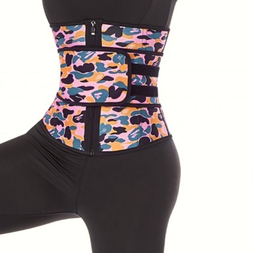 Plus Size Latex Camouflage Print Single Belt High Compression Waist Trainer 2XL